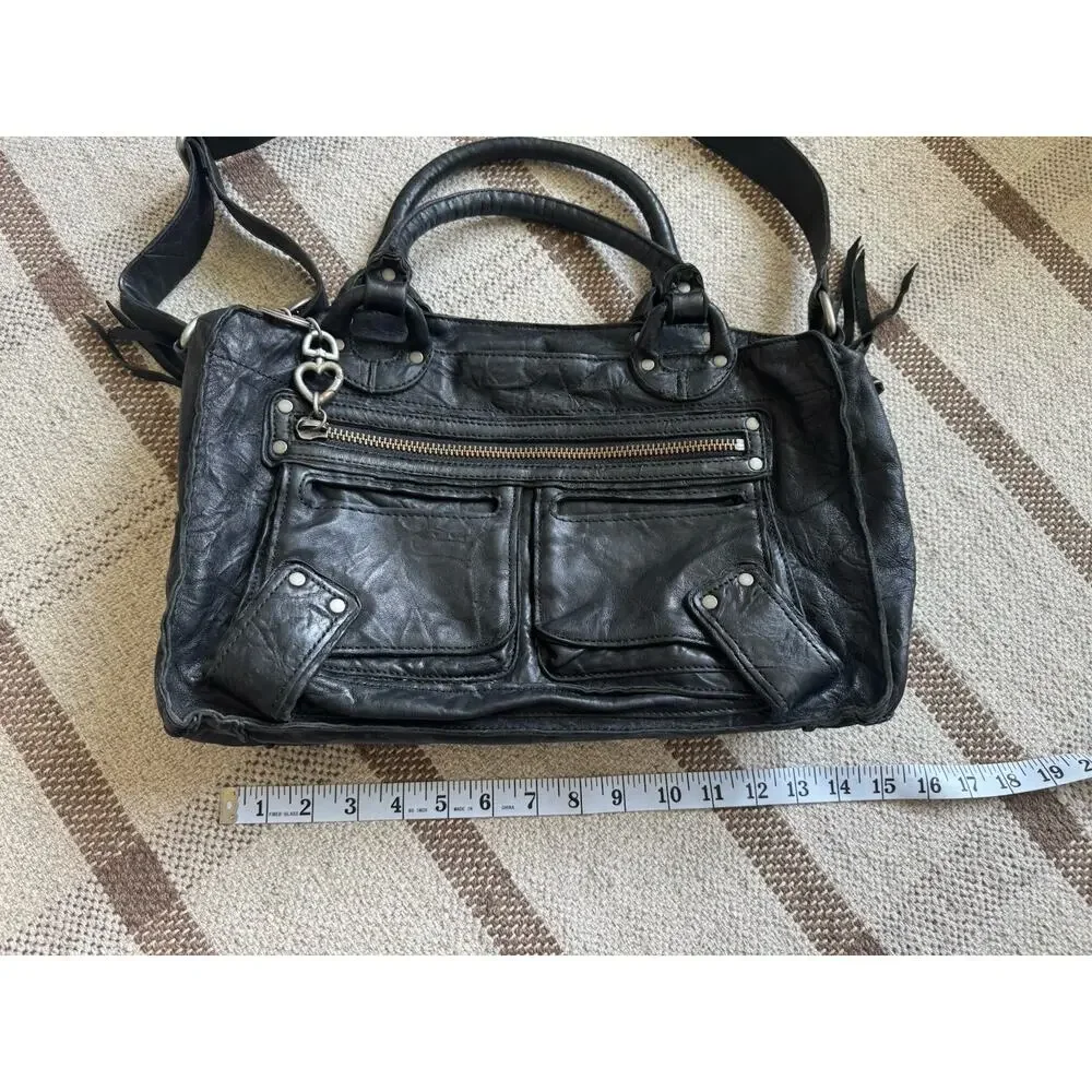 Y2K Juicy Couture Black Leather Large Purse Downtown Royal Tote Crossbody USA